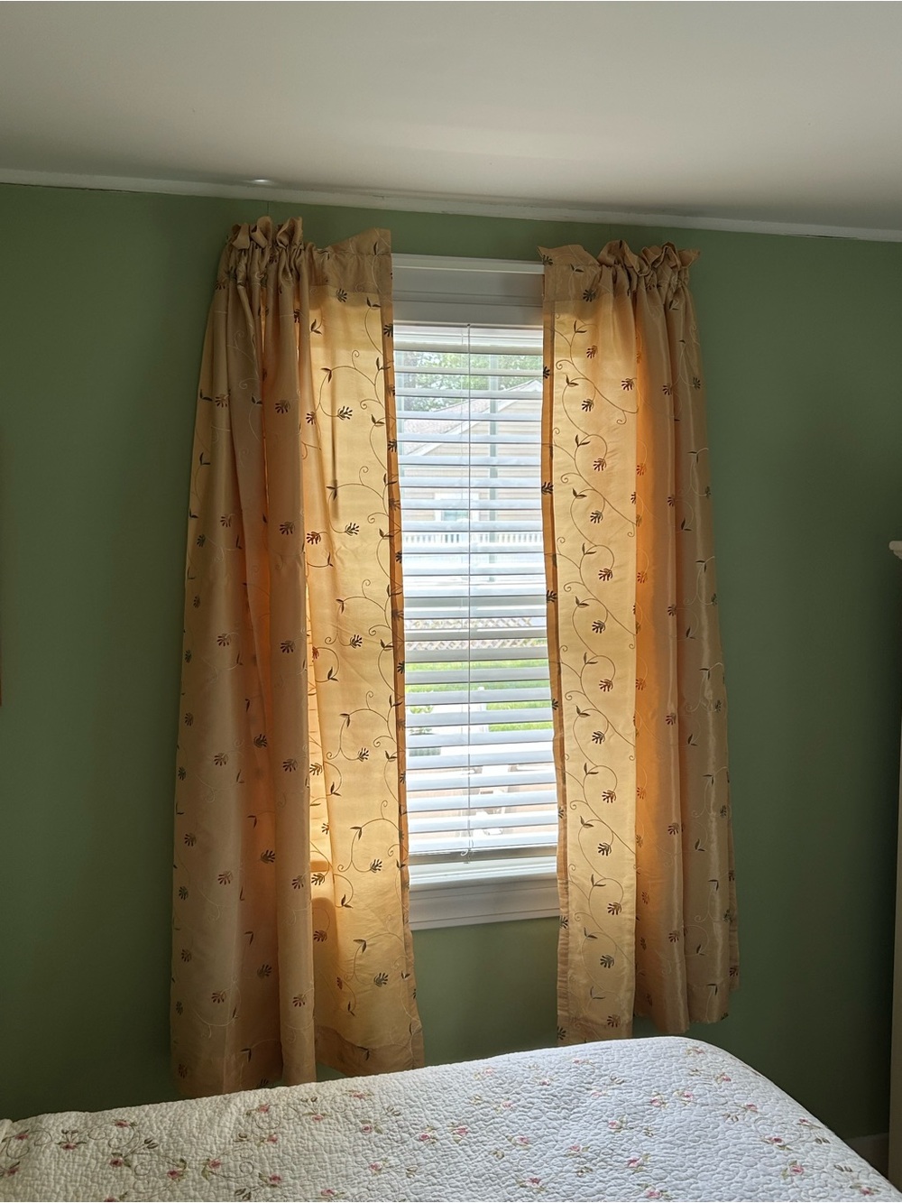 Golden Beige Embroidered Window Curtains — Neutral Drapery Pair